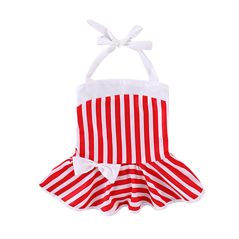 Infant Toddler Girl Swimwear Ruffle Hem Stripe Bodysuit Dress Wholesale 47542528