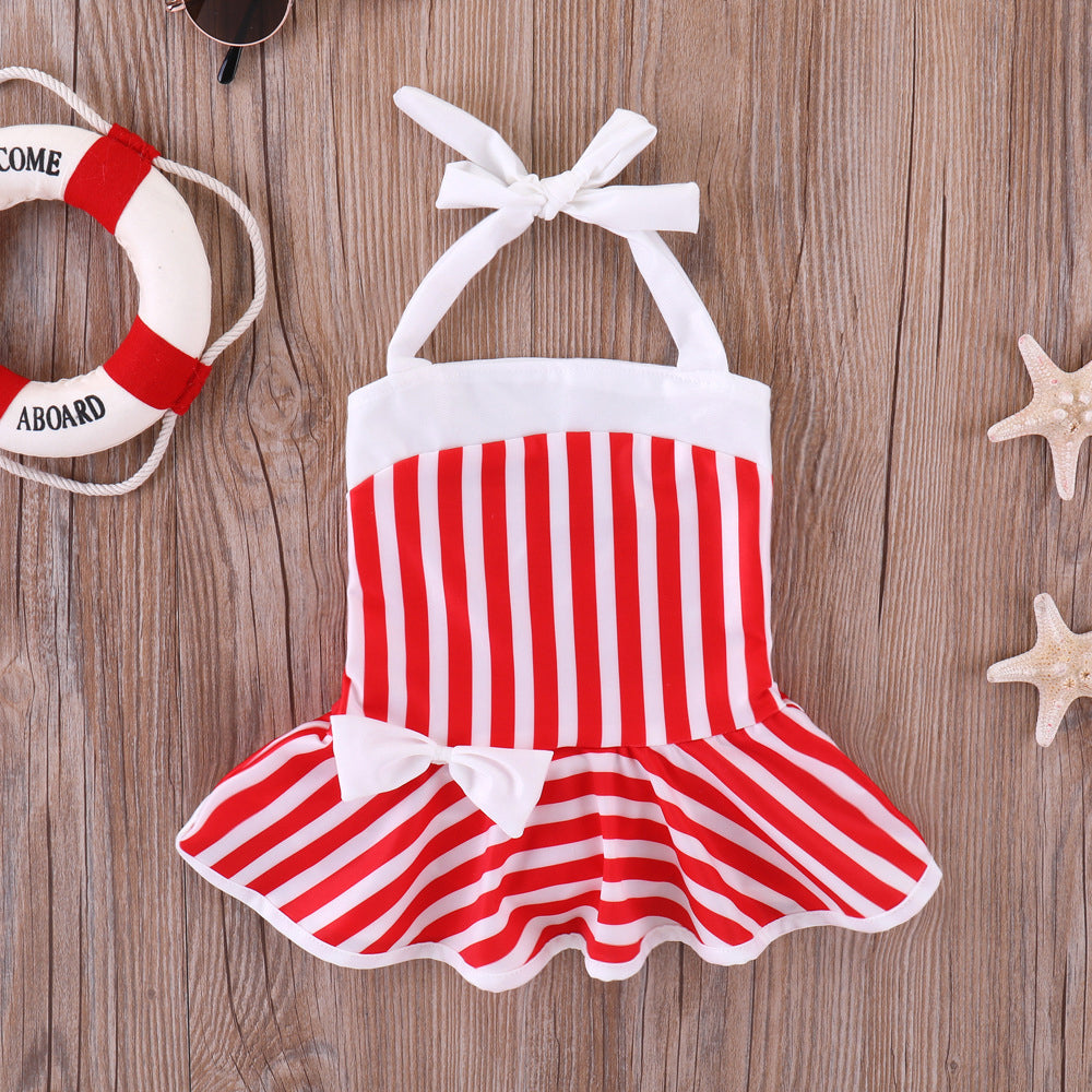 Infant Toddler Girl Swimwear Ruffle Hem Stripe Bodysuit Dress Wholesale 47542528