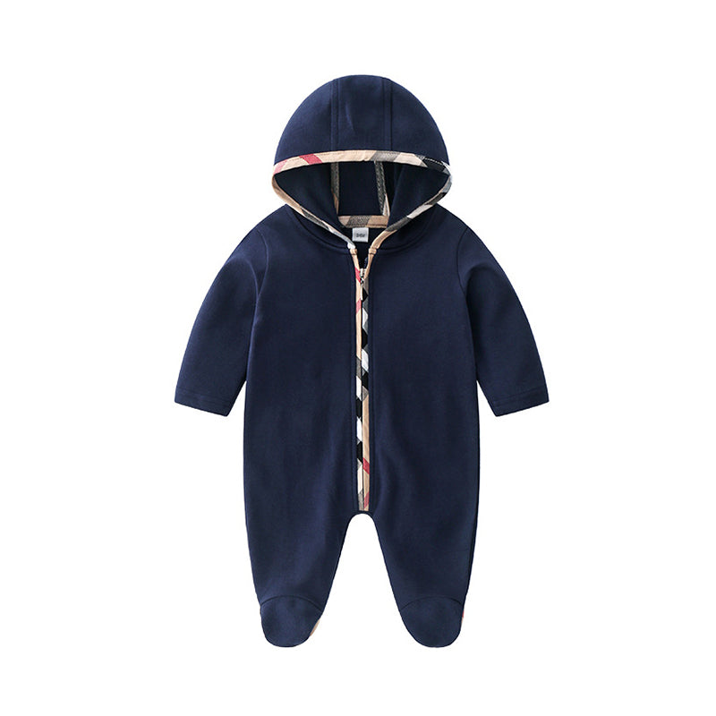 Baby Girls Boys Checked Hooded Jumpsuits Wholesale 44047487