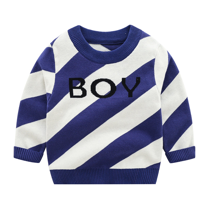 Kid Boy Blue & White Stripe Sweater Wholesale 80835198