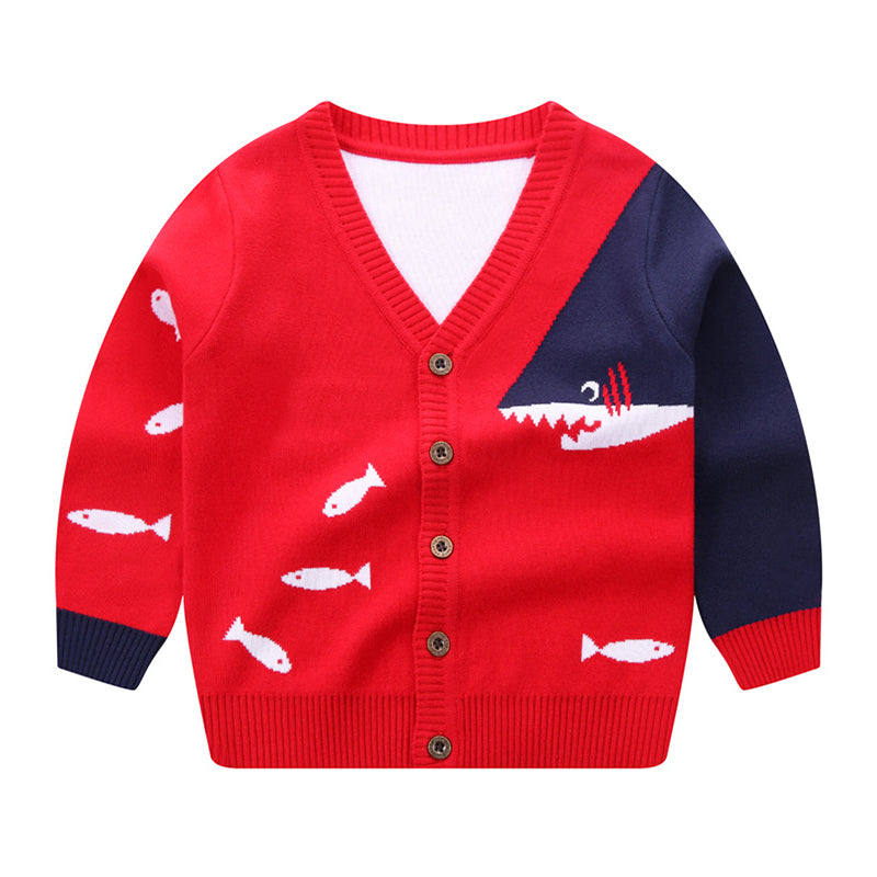Kid Boy Cartoon Shark Knit Cardigan Wholesale 80765190