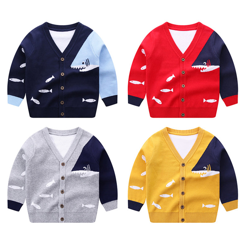 Kid Boy Cartoon Shark Knit Cardigan Wholesale 80765190