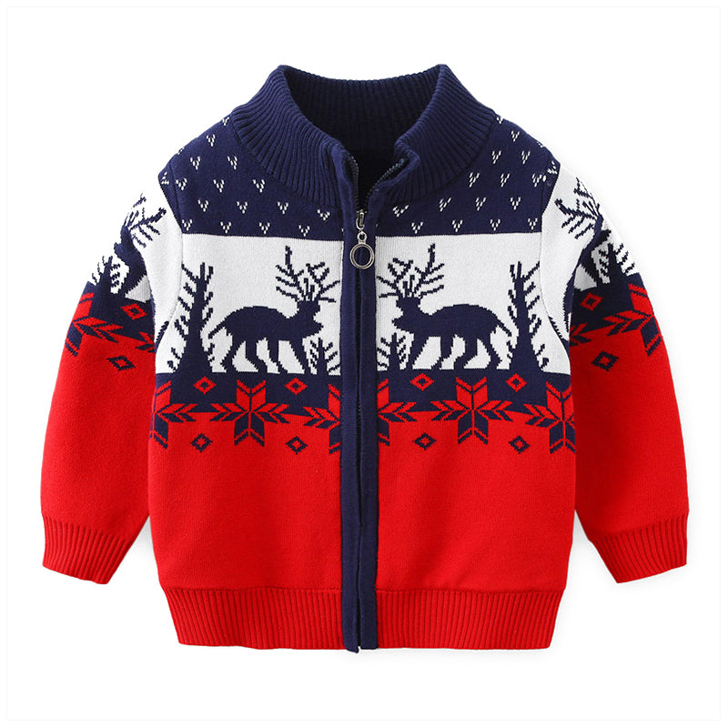 Kid Boy Christmas Deer Color Blocking Knit Cardigan Wholesale 48064975