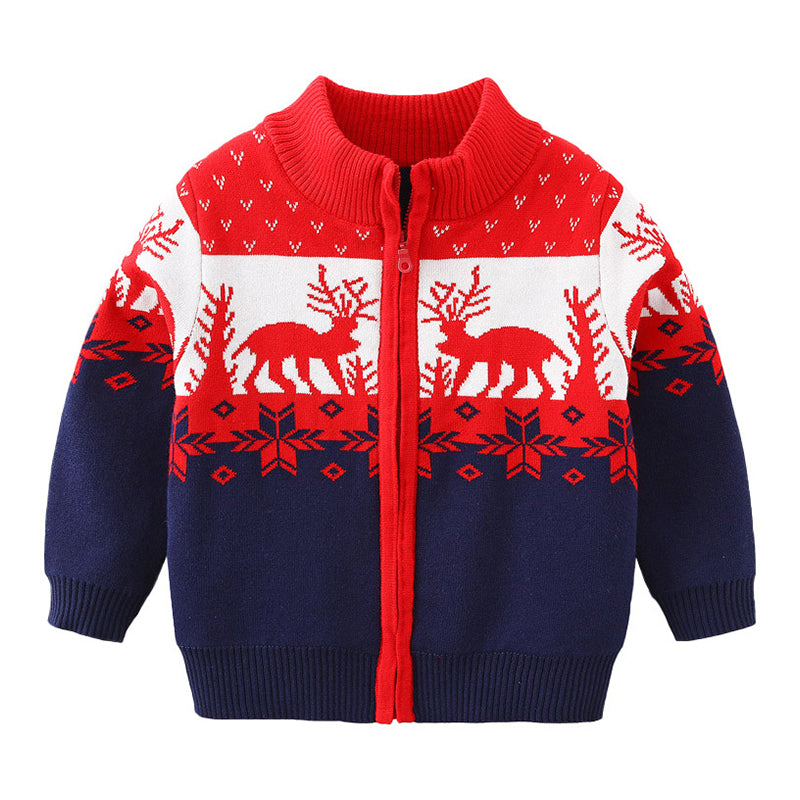 Kid Boy Christmas Deer Color Blocking Knit Cardigan Wholesale 48064975
