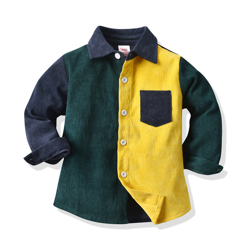 Kid Boy Colorblock Corduroy Shirt With Pocket Wholesale 87454310