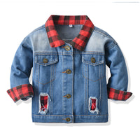 Load image into Gallery viewer, Kid Boy Plaid Patchwork Denim Jacket Wholesale 03244967
