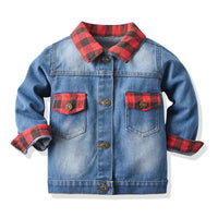 Load image into Gallery viewer, Kid Boy Plaid Patchwork Denim Jacket Wholesale 03244967
