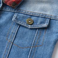Load image into Gallery viewer, Kid Boy Plaid Patchwork Denim Jacket Wholesale 03244967
