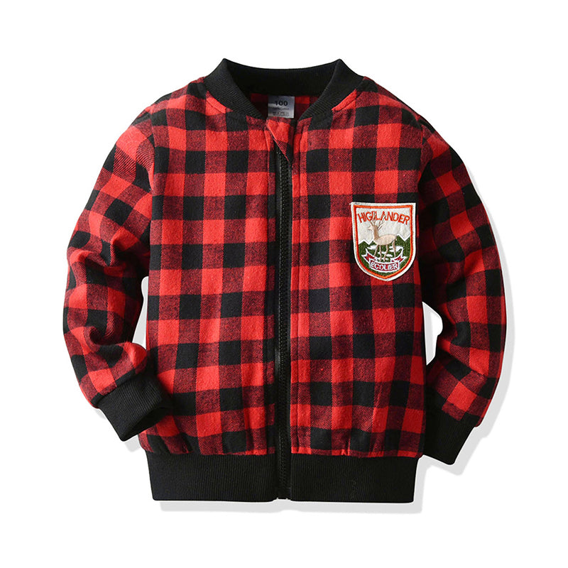 Baby Kid Boys Checked Animals Embroidered Jackets Outwears Wholesale 57476957