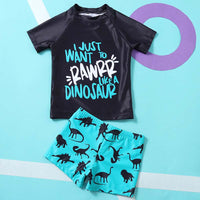 Load image into Gallery viewer, Kid Boy Swimsuit I Just Want to Rawrr Like a Dinosaur Top With Shorts Set Wholesale 04352460
