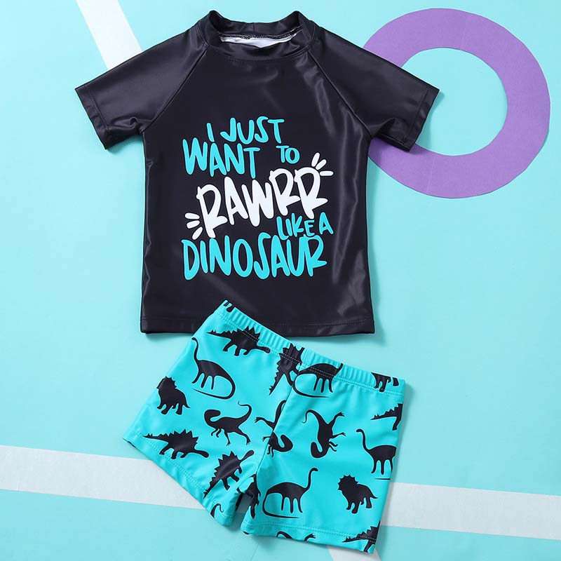Kid Boy Swimsuit I Just Want to Rawrr Like a Dinosaur Top With Shorts Set Wholesale 04352460
