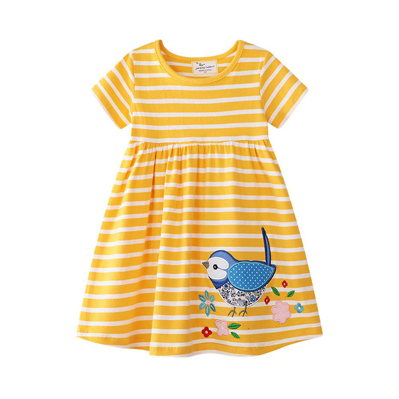 Kid Girl Birds Stripe Dress Wholesale 33094691