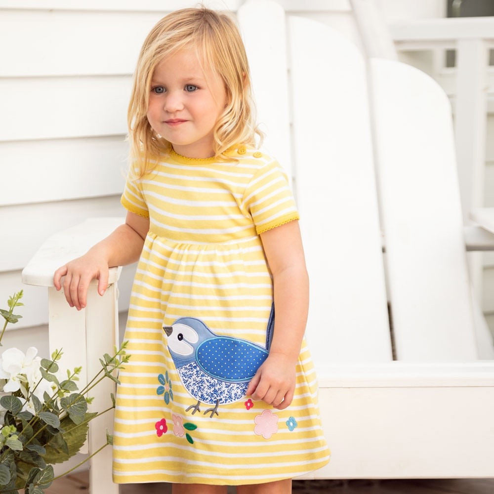 Kid Girl Birds Stripe Dress Wholesale 33094691