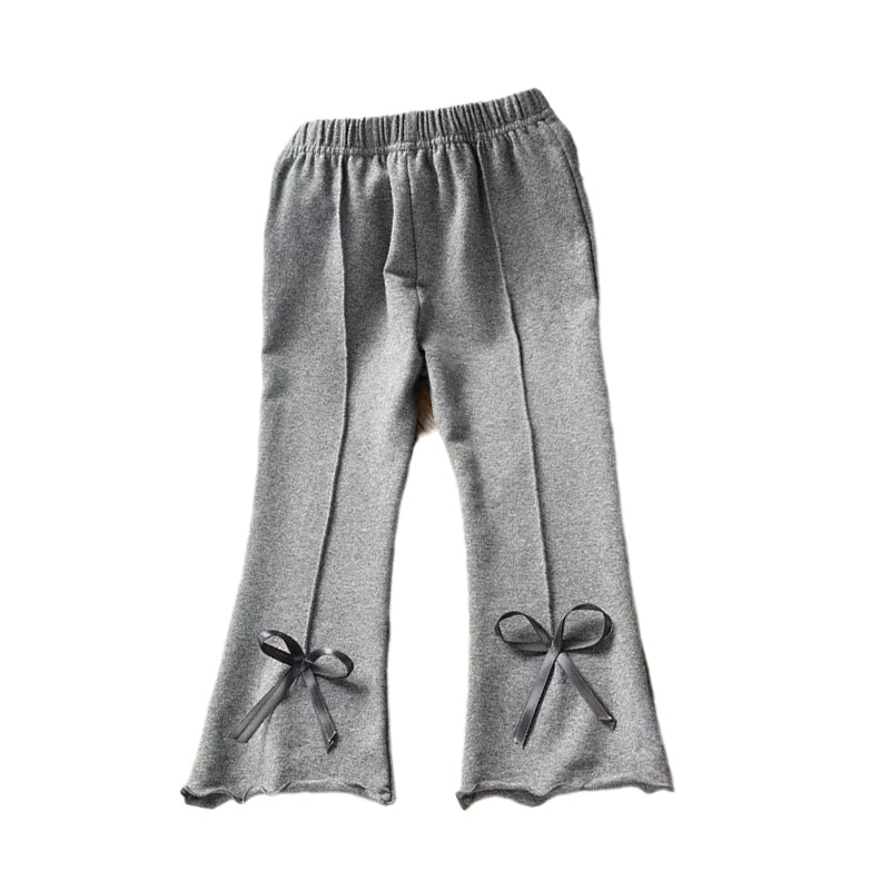 Kid Girls Solid Color Bow Muslin&Ribbed Pants Wholesale 28006335