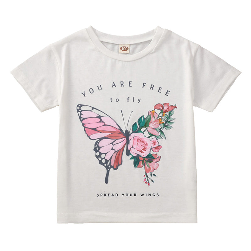 Kid Girl Butterfly Letter Print T-Shirt Wholesale 34062963