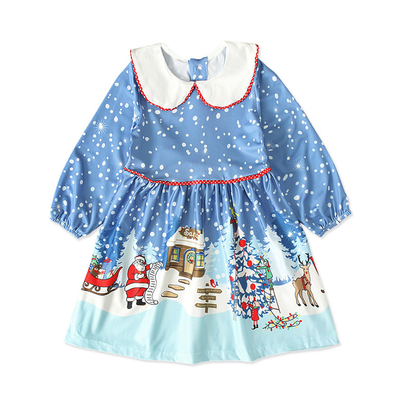 Kid Girl Christamas Printed Peter Pan Collar Dress Wholesale 33143359