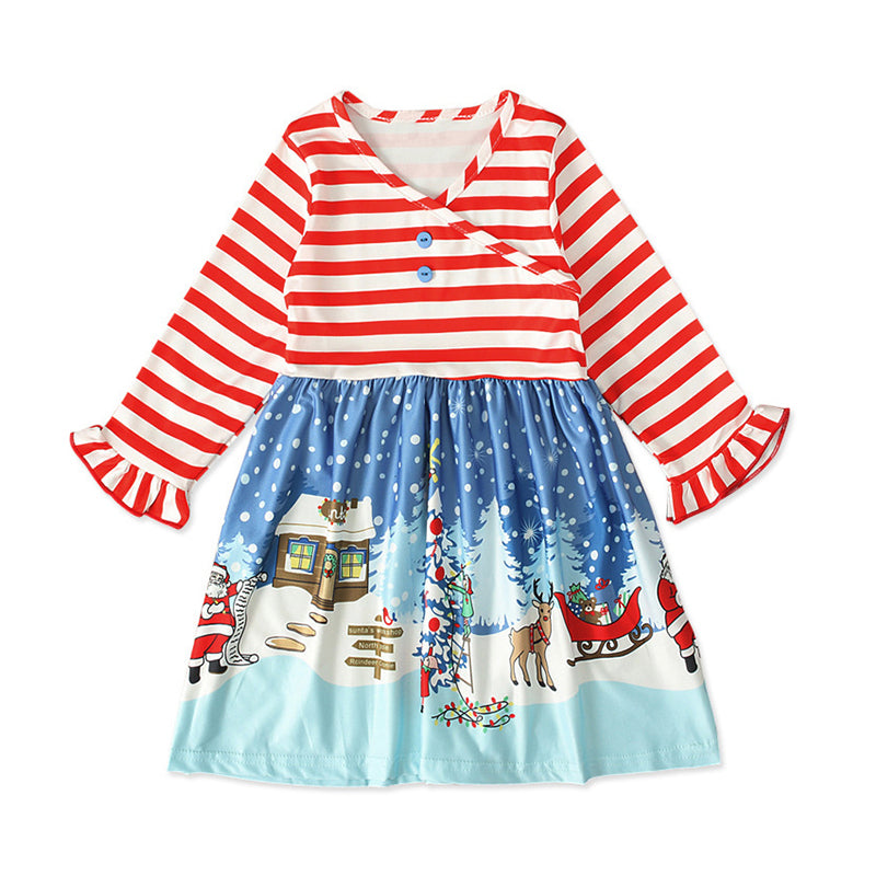 Kid Girl Christamas Stripe Dress Wholesale 15453358