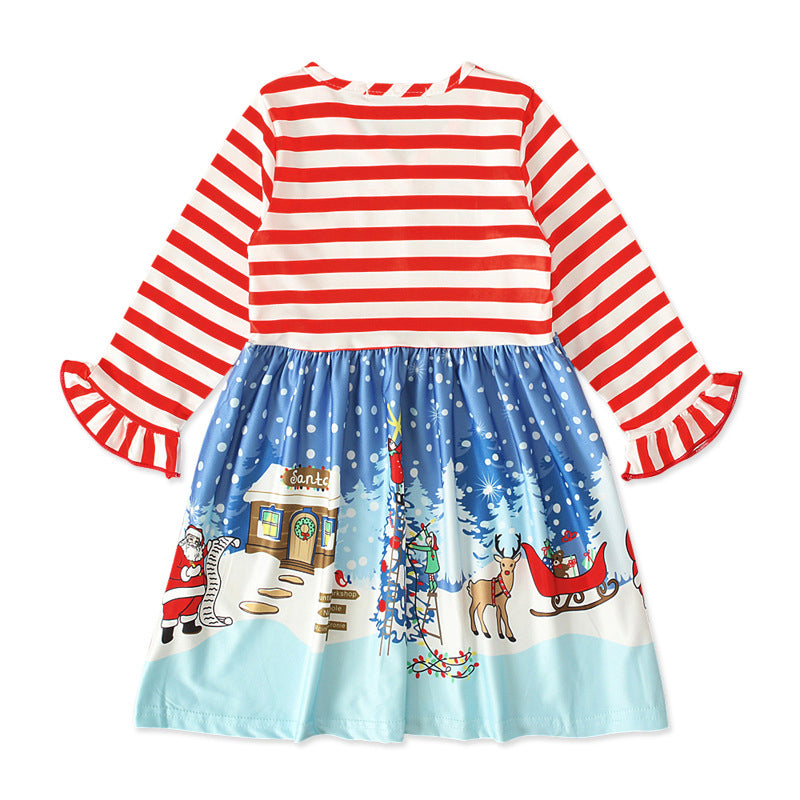 Kid Girl Christamas Stripe Dress Wholesale 15453358