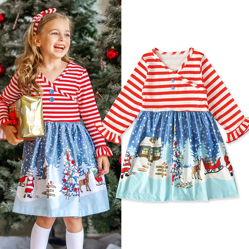 Kid Girl Christamas Stripe Dress Wholesale 15453358