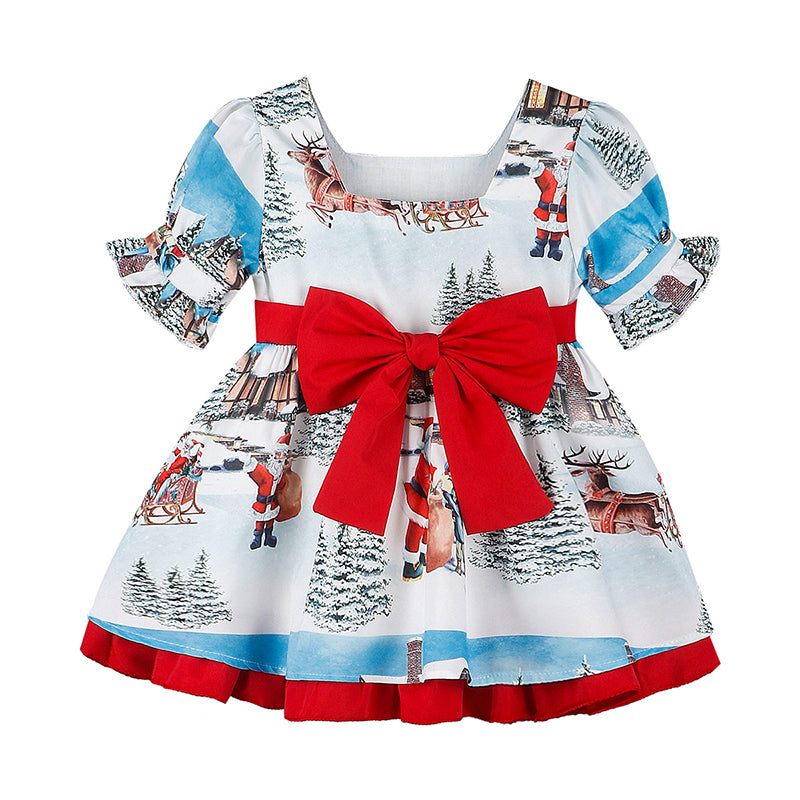 Kid Girl Christmas Santa Deer Bow Dress Wholesale 26195230