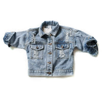 Load image into Gallery viewer, Kid Girl Classic Ripped Denim Jacket Wholesale 78803578
