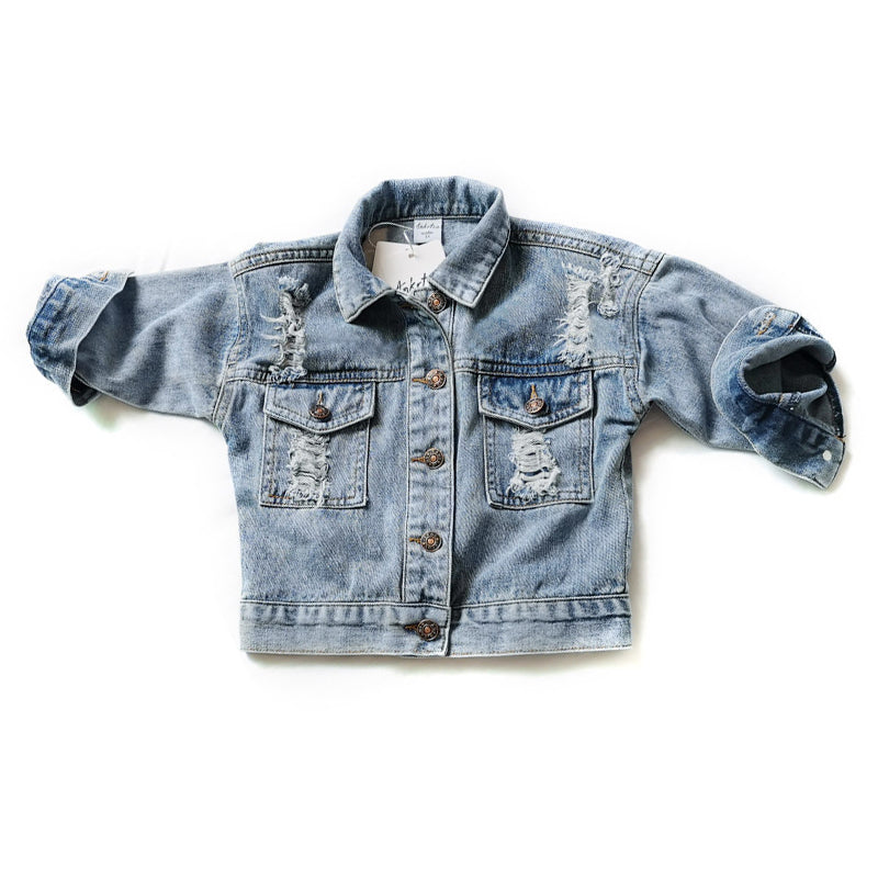 Kid Girl Classic Ripped Denim Jacket Wholesale 78803578