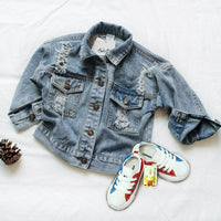 Load image into Gallery viewer, Kid Girl Classic Ripped Denim Jacket Wholesale 78803578
