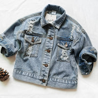 Load image into Gallery viewer, Kid Girl Classic Ripped Denim Jacket Wholesale 78803578
