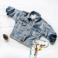 Load image into Gallery viewer, Kid Girl Classic Ripped Denim Jacket Wholesale 78803578
