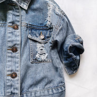 Load image into Gallery viewer, Kid Girl Classic Ripped Denim Jacket Wholesale 78803578
