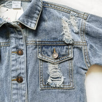 Load image into Gallery viewer, Kid Girl Classic Ripped Denim Jacket Wholesale 78803578
