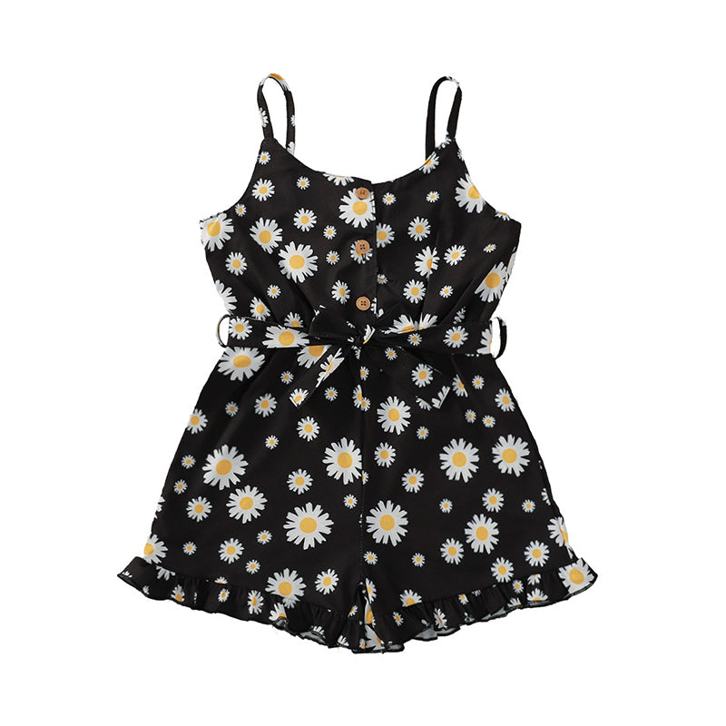 Kid Girl Daisy Flower Belted Cami Romper Wholesale 85982982