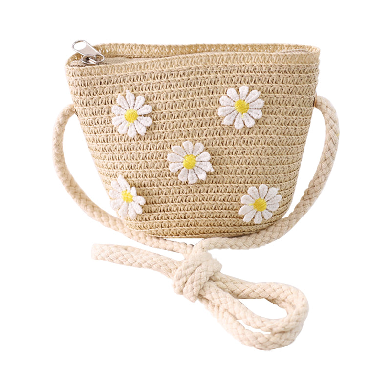 Kid Girl Daisy Flower Decor Straw Crossbody Bag Wholesale 11373718