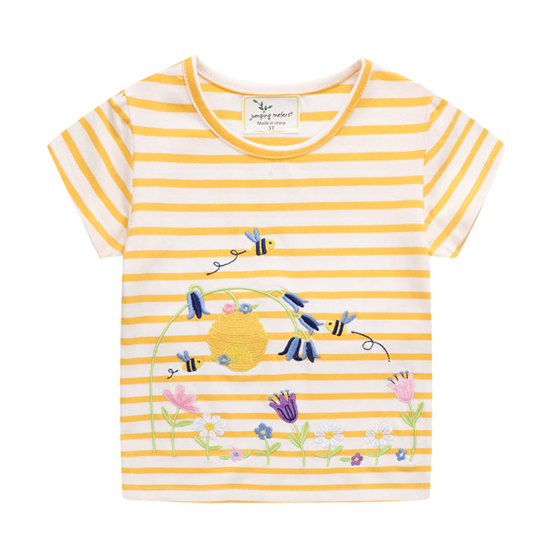 Kid Girl Embroidery Flower Stripe Tee Wholesale 95462765