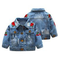 Load image into Gallery viewer, Kid Girl Embroidery Flowers Ripped Denim Jacket Wholesale 95115273
