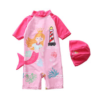 Load image into Gallery viewer, Kid Girl Fish Print Swimwear And Hat Wholesale 77522842
