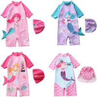 Load image into Gallery viewer, Kid Girl Fish Print Swimwear And Hat Wholesale 77522842
