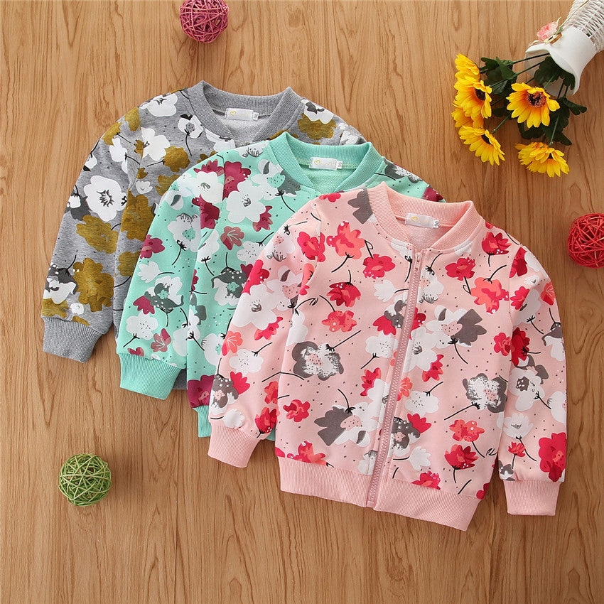 Kid Girl Flower Bomber Jacket Wholesale 87534746