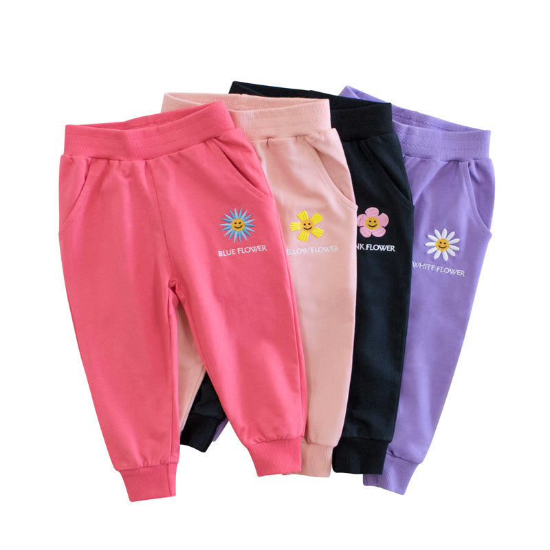 Kid Girl Flower Track Pants Wholesale 88225381