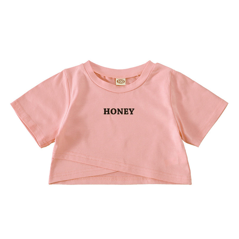 Kid Girl Honey Print Crop Top In Pink Wholesale 71132946