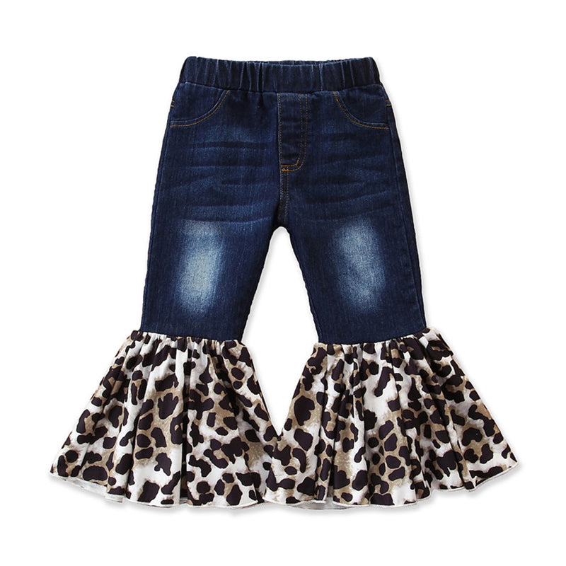 Baby Kid Girls Color-blocking Leopard Print Jeans Wholesale 46856548