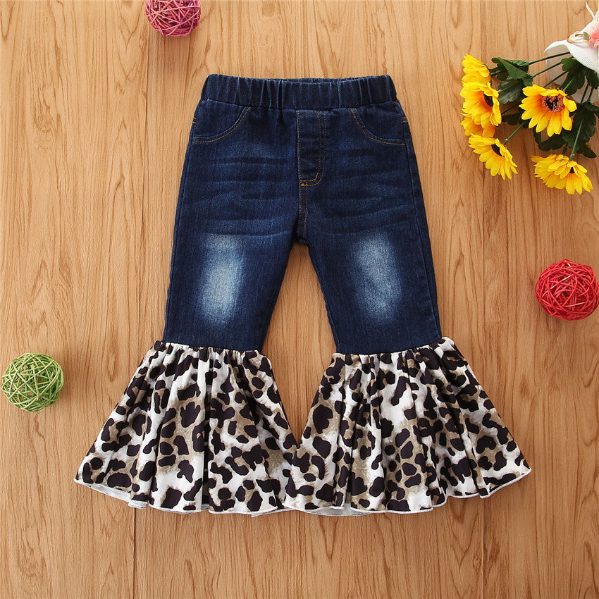 Baby Kid Girls Color-blocking Leopard Print Jeans Wholesale 46856548