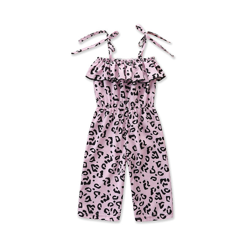 Kid Girl Leopard Print Ruffle Trim Knotted Cami Jumpsuit Wholesale 87272618