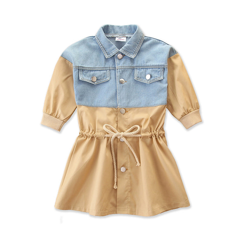 Kid Girl Patchwork Demin Elastic Waist Dress Wholesale 59537043