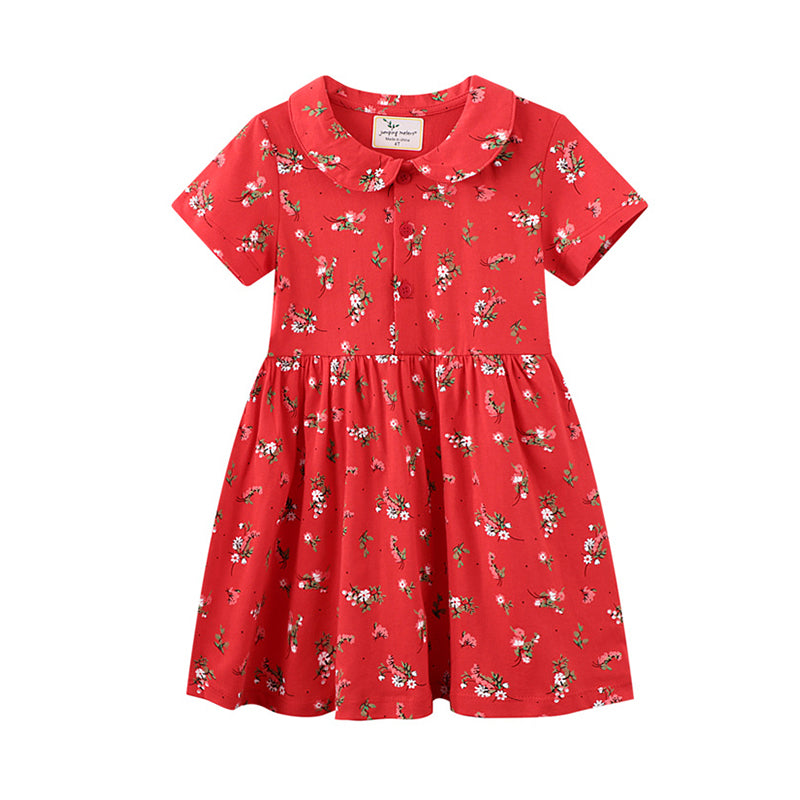 Kid Girl Peter Pan Collar Flower Red Dress Wholesale 36114559