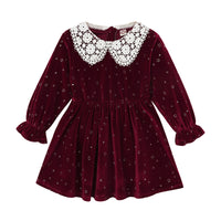 Load image into Gallery viewer, Kid Girl Print Hollow Out Collar Polka Dots Velvet Dress Wholesale 06364457
