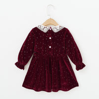 Load image into Gallery viewer, Kid Girl Print Hollow Out Collar Polka Dots Velvet Dress Wholesale 06364457

