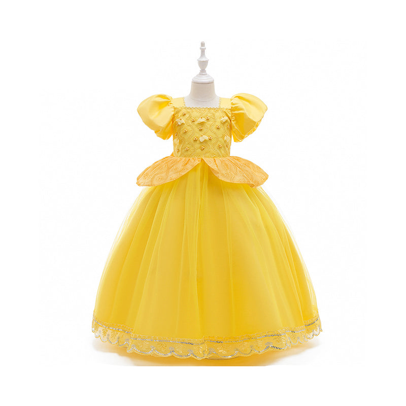 Kid Girl Puff Sleeve Beaded Mesh Cosplay Party Princess Dress Wholesale 88113618