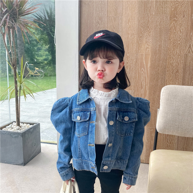 Kid Girl Puff Sleeve Denim Jacket Wholesale 52213749