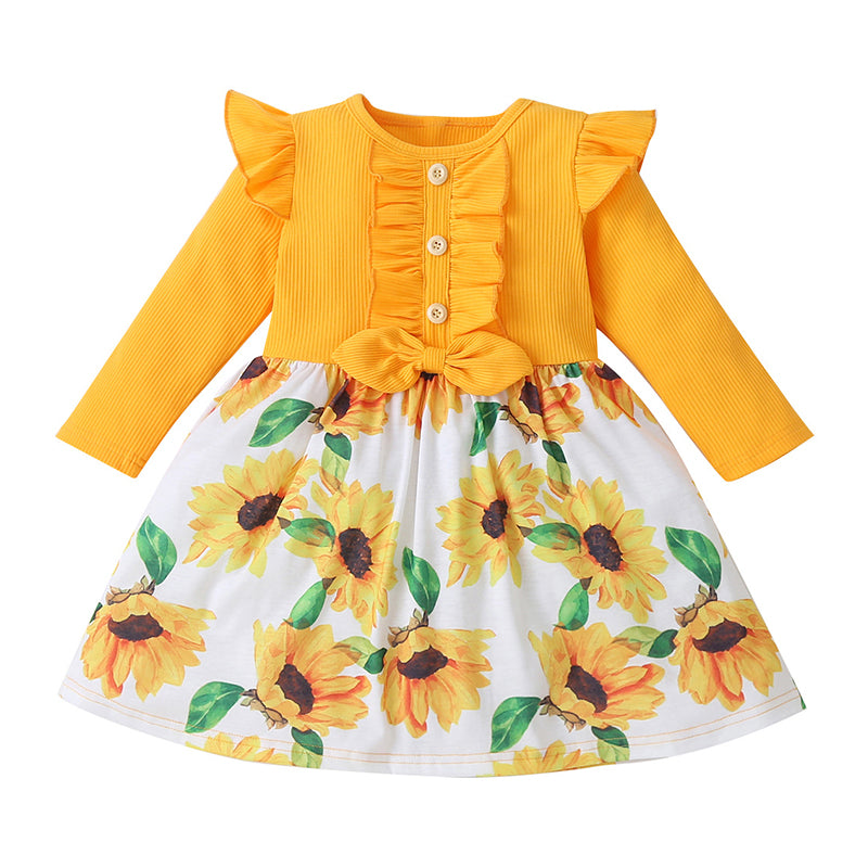 Baby Kid Girls Flower Muslin&Ribbed Print Dresses Princess Dresses Wholesale 69555922
